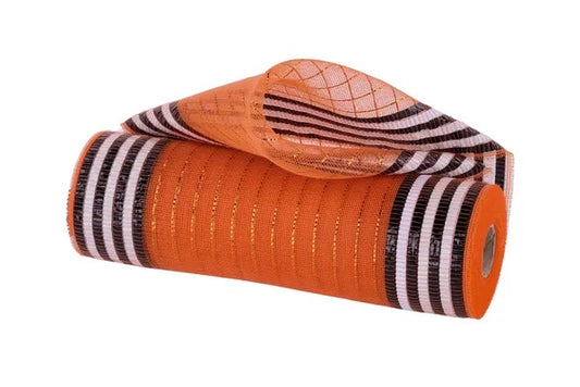 10.25"X10YDS FINE WEAVE XL FOIL BORDER ORANGE/BLACK/WHITE - Burlap and Bling Decor