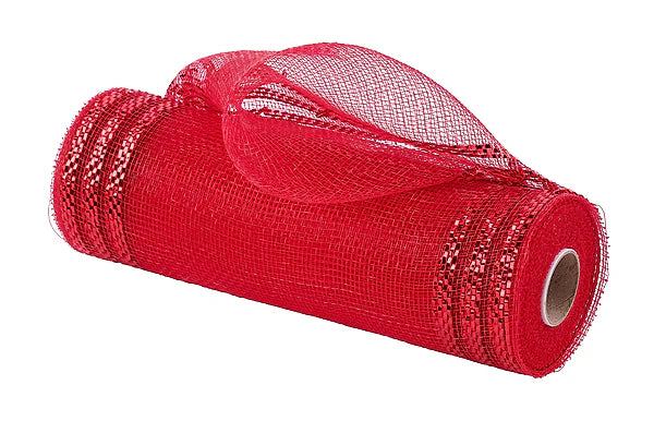 10"X10YD BORDER STRIPE METALLIC MESH RED W/RED FOIL