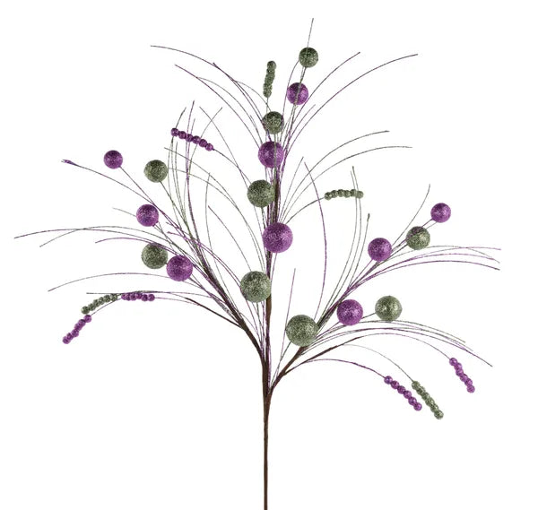 35"L BALL/MONOFILAMENT/BEAD SPIKE SPRAY LAVENDER/SAGE GREEN - Burlap and Bling Decor