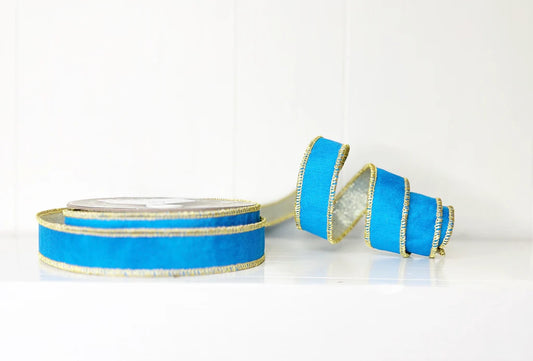 Blue and Gold 1"x10Y Wired Ribbon