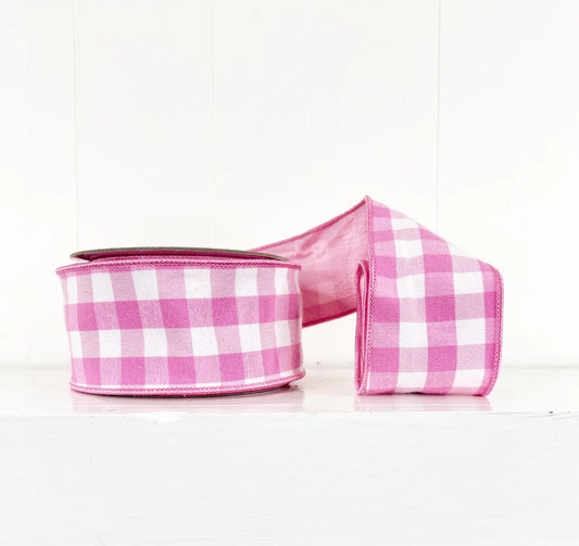 Pink Gingham 2.5"x10Y Wired Ribbon