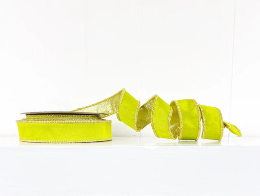 Lime Green and Gold 1"x10Y Wired Ribbon