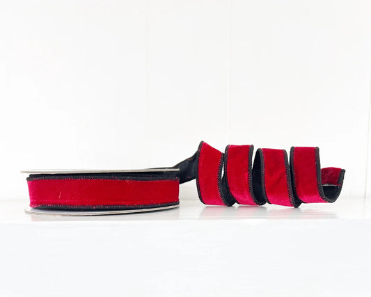 Red Velvet and Black 1"x10Y Wired Ribbon