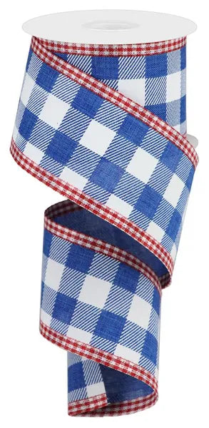 2.5"X10YD STRIPED CHECK/GINGHAM EDGE ROYAL BLUE/WHITE/RED