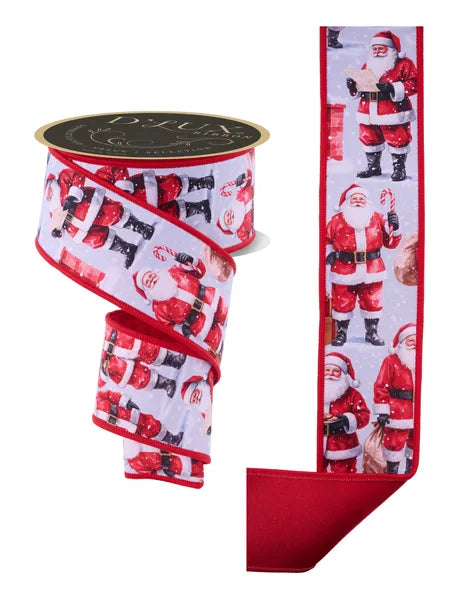 2.5"X10YD SANTA CLAUS/FUSED WHT/RED/BLACK/BEIGE WIRED RIBBON - Burlap and Bling Decor