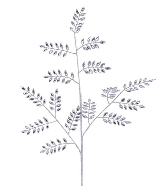 30"L DIAMOND/GLITTER LEAF SPRAY SILVER - Burlap and Bling Decor