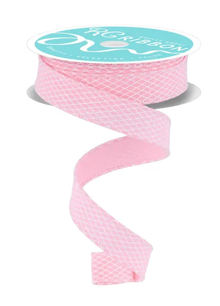 7/8"X10YD MINI HARLEQUIN ROSE/WHITE WIRED RIBBON - Burlap and Bling Decor