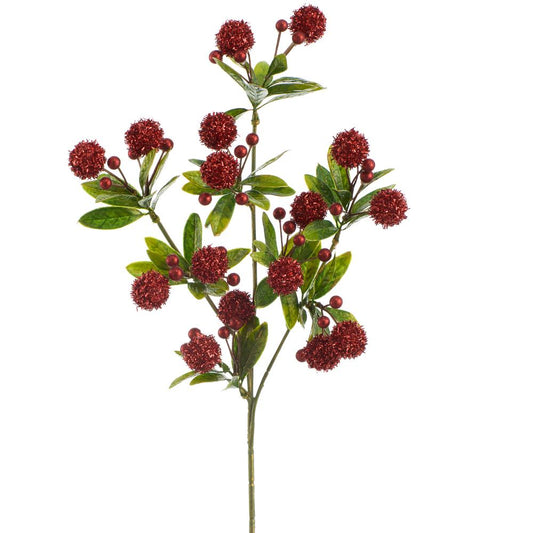 27" Tinsel Ball Spray  Red