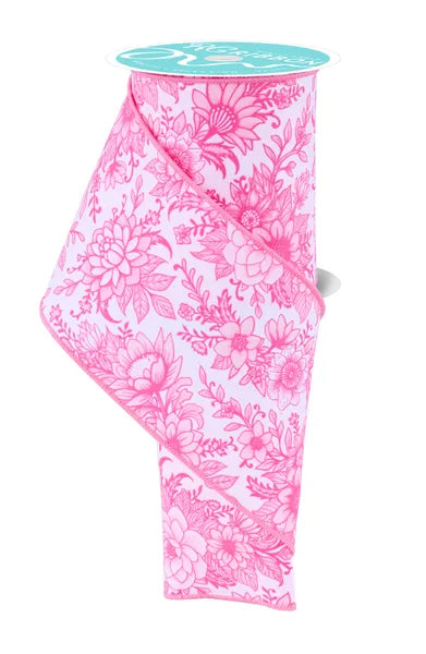 4"X10YD CHINOISERIE FLORALS WHITE/MULTI PINK - Burlap and Bling Decor