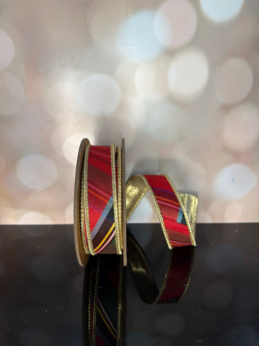 1"x 10 Yrds Bold Christmas Plaid w/Metallic Gold Backing Wired Ribbon