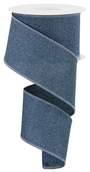 2.5"X10YD FINE GLITTER SMOKE BLUE WIRED RIBBON - Burlap and Bling Decor