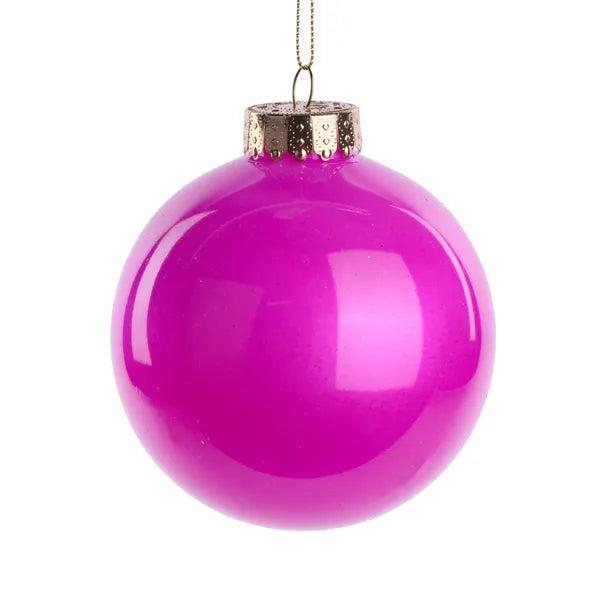 100MM DIA LACQUER/GLASS LOOK ORNAMENT FUCHSIA - Burlap and Bling Decor