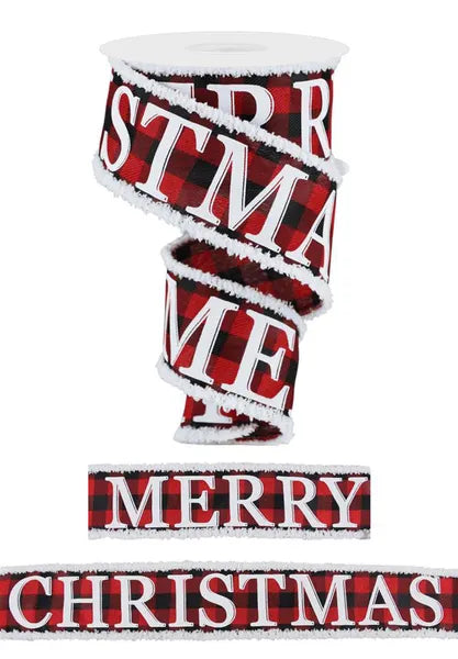 2.5"X10YD MERRY CHRISTMAS W/DRIFT BLACK/RED/WHITE WIRED RIBBON - Burlap and Bling Decor