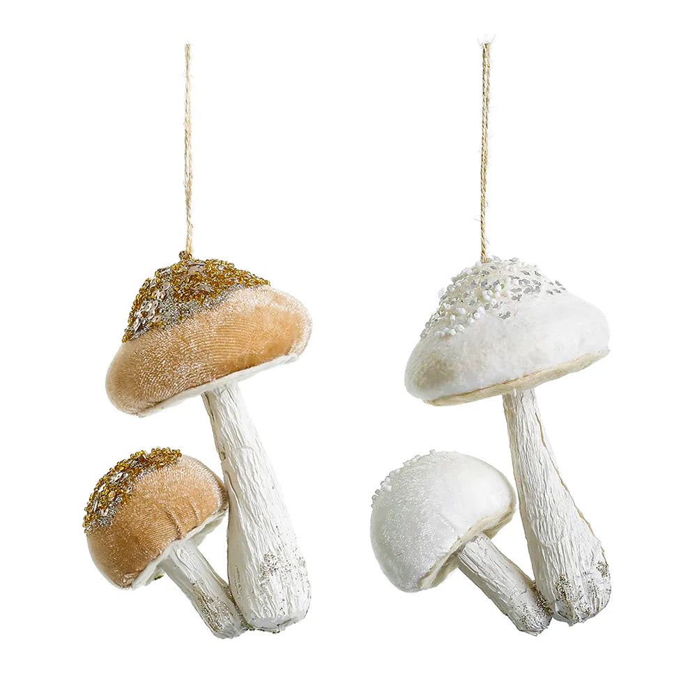Mushroom Ornament Choose one CREAM OR WHITE 5.9" CHOOSE ONE - Burlap and Bling Decor