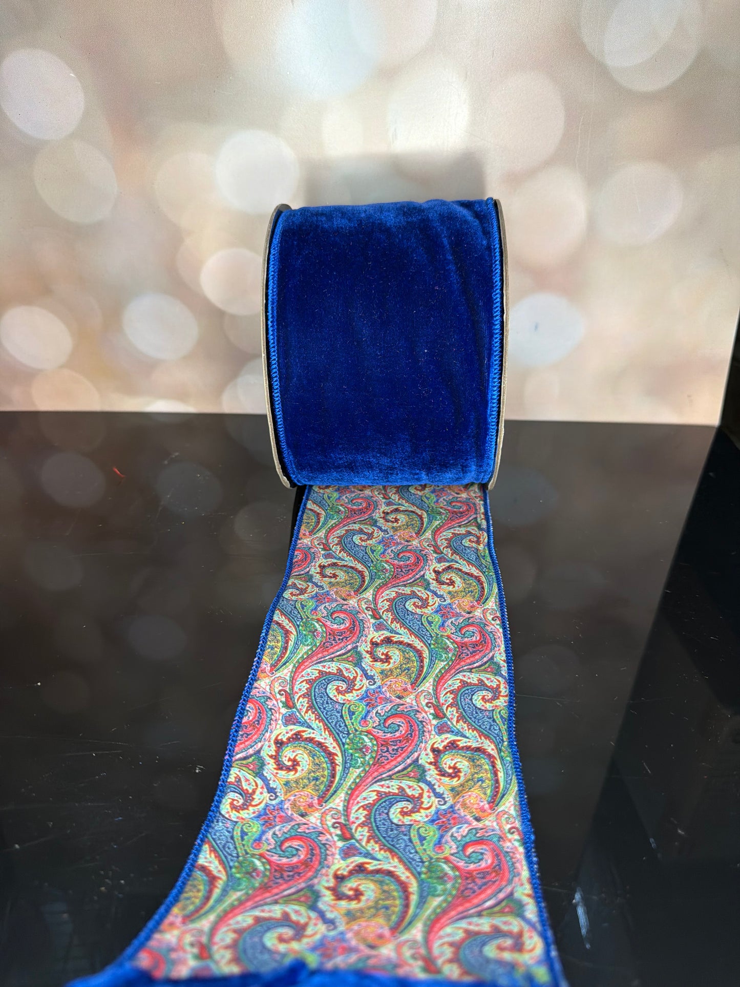4" X 10YDs velvet colorful art swirl backing, royal blue