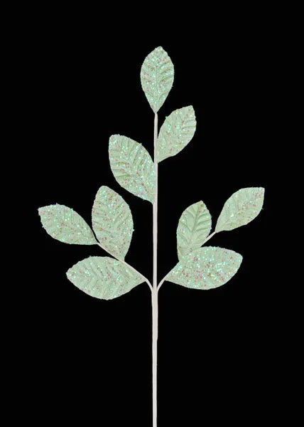 26"L GLITTER/IRIDESCENT LEAF SPRAY MINT - Burlap and Bling Decor