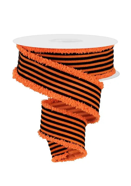 1.5"X10YD VELVET VERTICAL LINES/DRIFT ORANGE/BLACK WIRED RIBBON - Burlap and Bling Decor