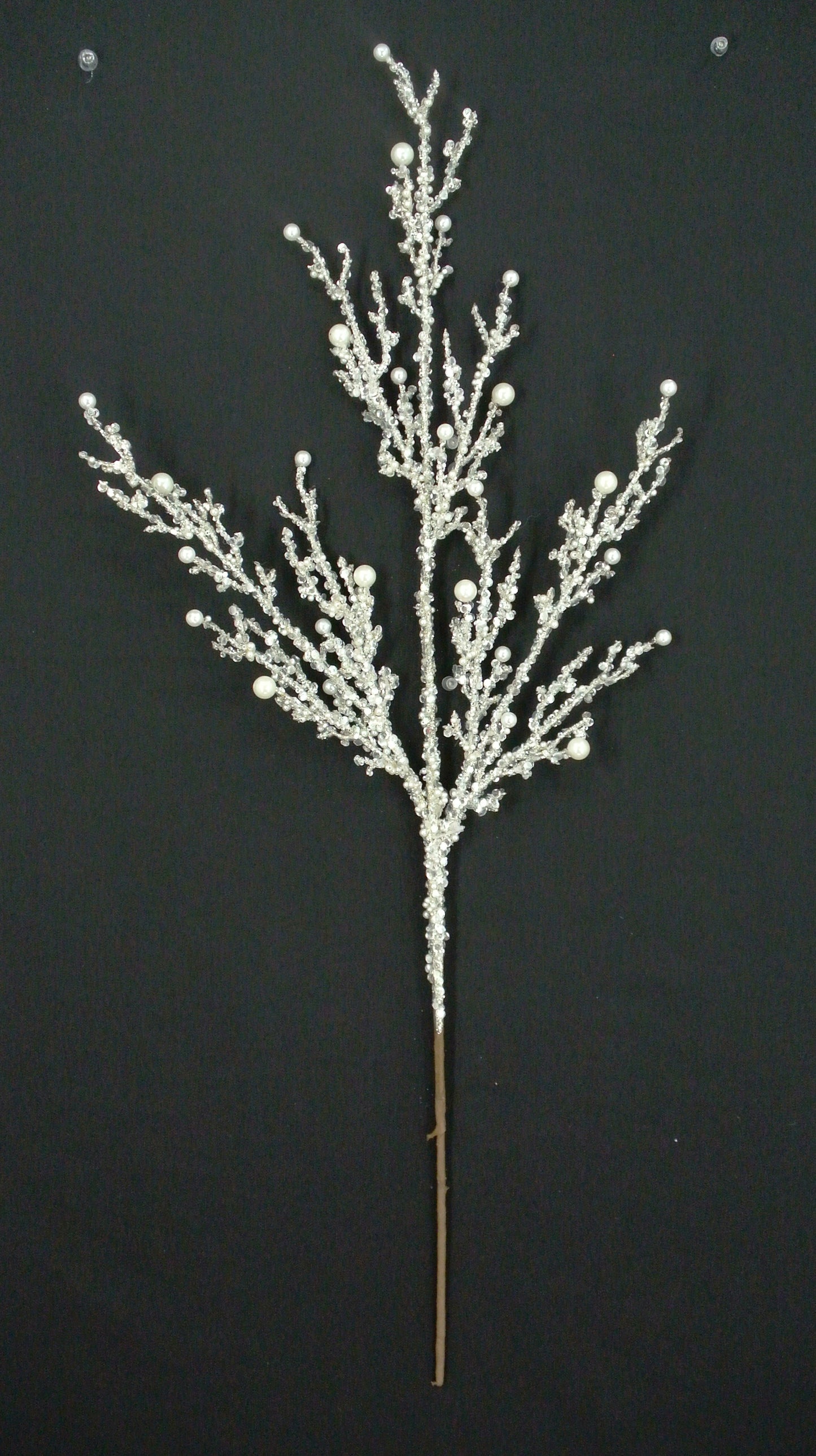 SILVER ICED TWIG PEARL SPRAY