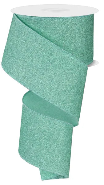 2.5"X10YD FINE GLITTER  MINT WIRED RIBBON - Burlap and Bling Decor