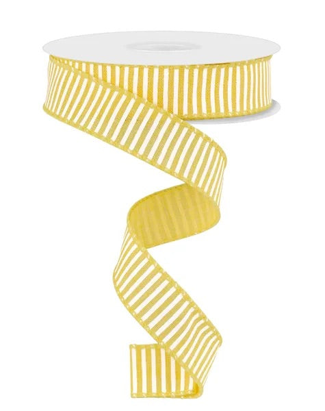 7/8"X10YDS HORIZONTAL STRIPES/ROYAL YELLOW/WHITE WIRED RIBBON
