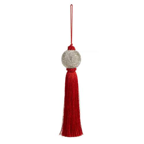 10" Red Tassel Ornament - Burlap and Bling Decor