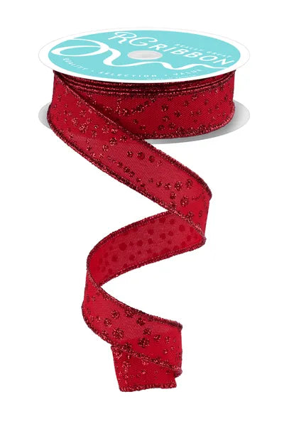 7/8"X10YD MINI GLITTER DOTS RED WIRED RIBBON - Burlap and Bling Decor