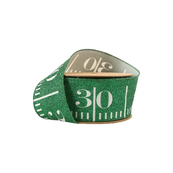 2.5" x 10 yrds Wired Ribbon | Green Glitter Football Yardage Wired Ribbon