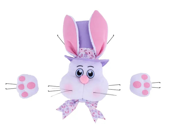 3 PC 25"LX22.5"H BUNNY W/HAT DECOR KIT WHITE/PINK/LAV/BLACK - Burlap and Bling Decor
