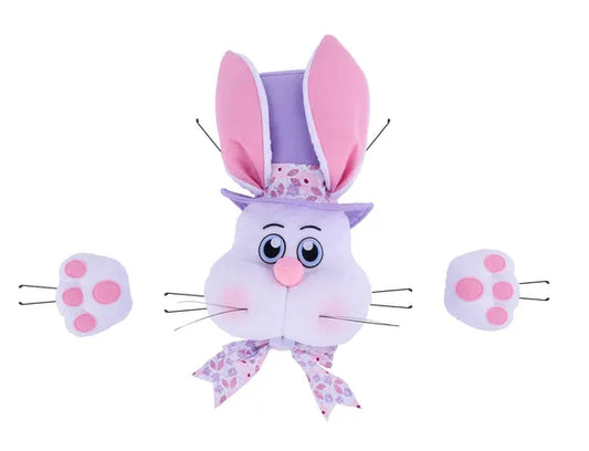3 PC 25"LX22.5"H BUNNY W/HAT DECOR KIT WHITE/PINK/LAV/BLACK - Burlap and Bling Decor