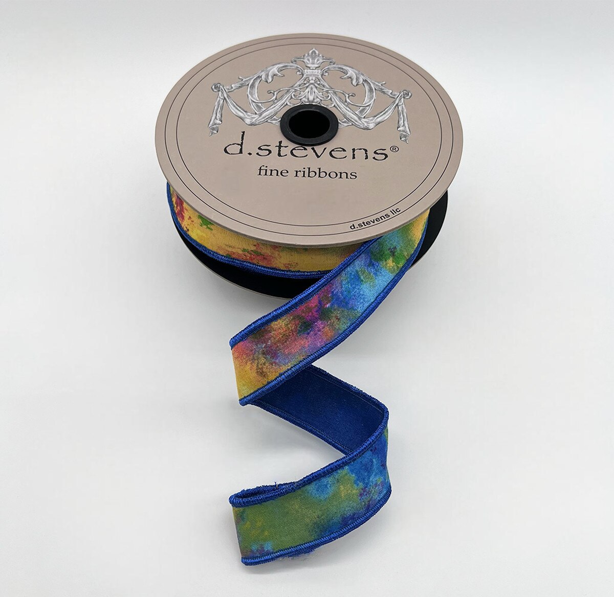 1” X 10YDS TAFFETA WATERCOLOR BLOB ART, BLUE GREEN HOT PINK NO TWO ALIKE WIRED RIBBON - Burlap and Bling Decor