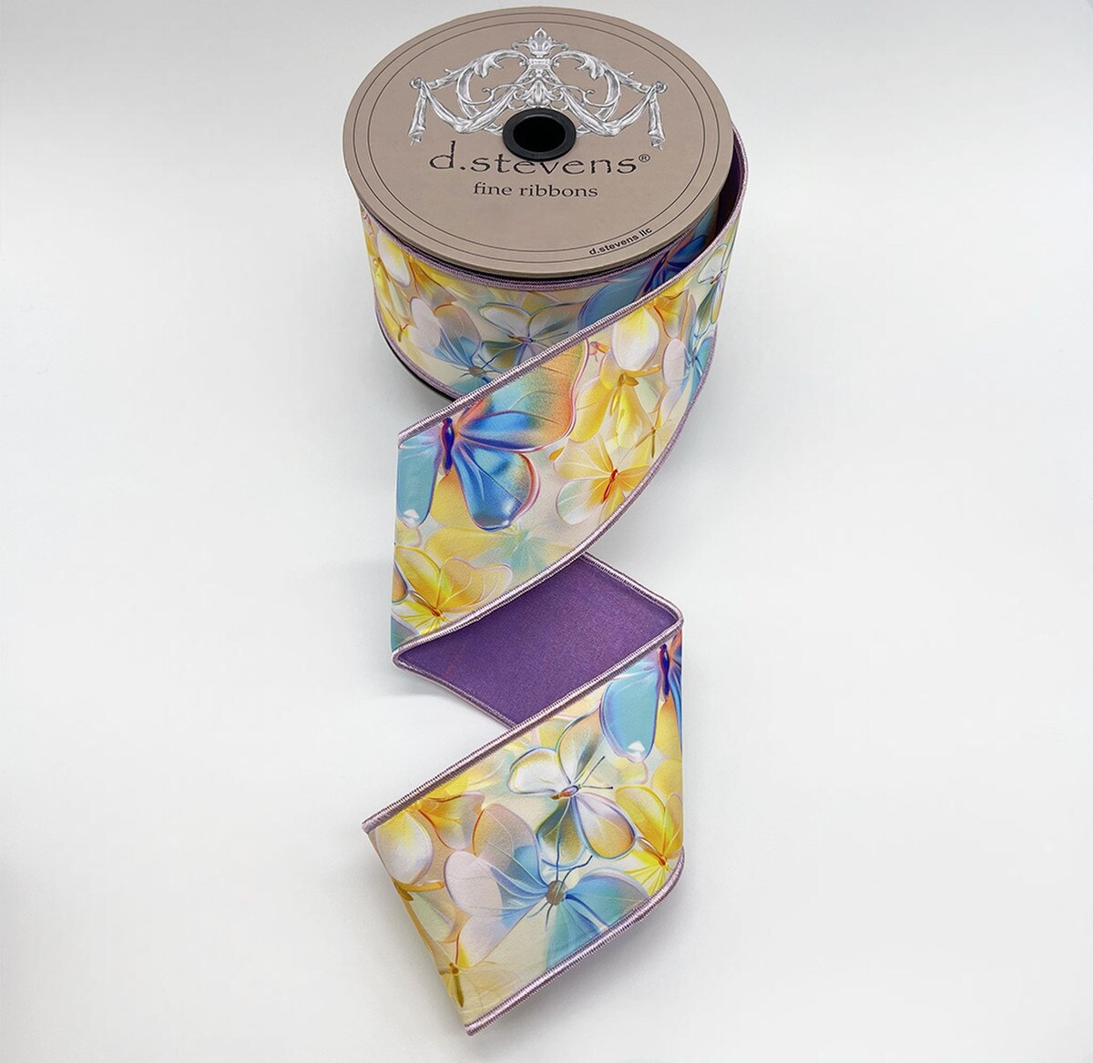 2.5“ X 10YDS TAFFETA WATERCOLOR ASSORTED BUTTERFLIES, BUTTERCREAM LAVENDER BLUE NO TWO ALIKE WIRED RIBBON - Burlap and Bling Decor