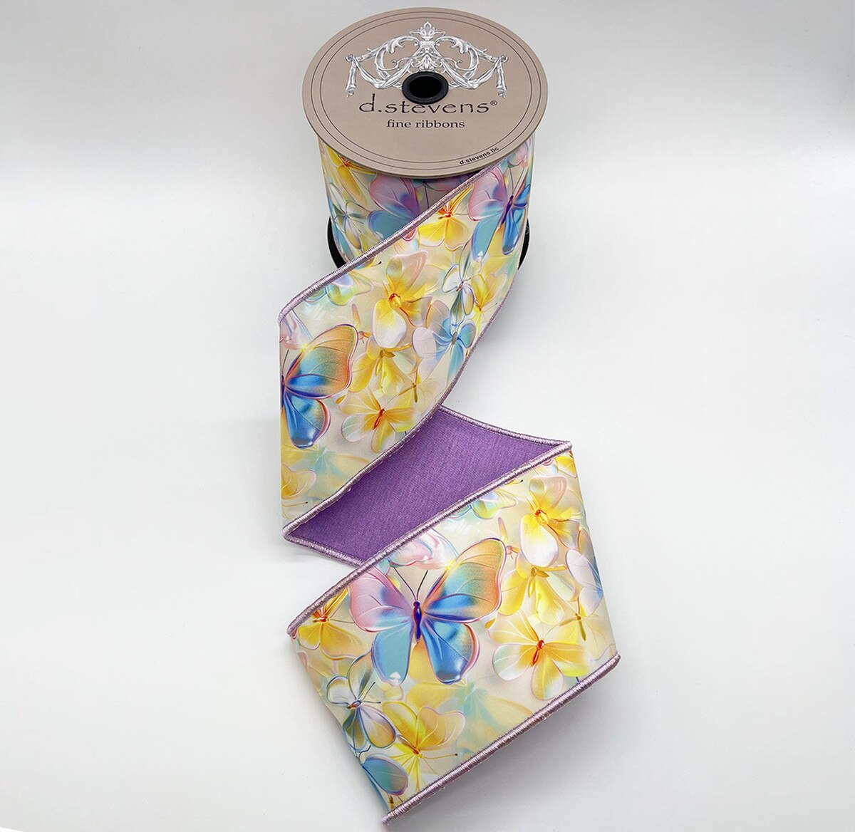 4” X 10YDS TAFFETA WATERCOLOR ASSORTED BUTTERFLIES, BUTTERCREAM LAVENDER BLUE NO TWO ALIKE WIRED RIBBON - Burlap and Bling Decor