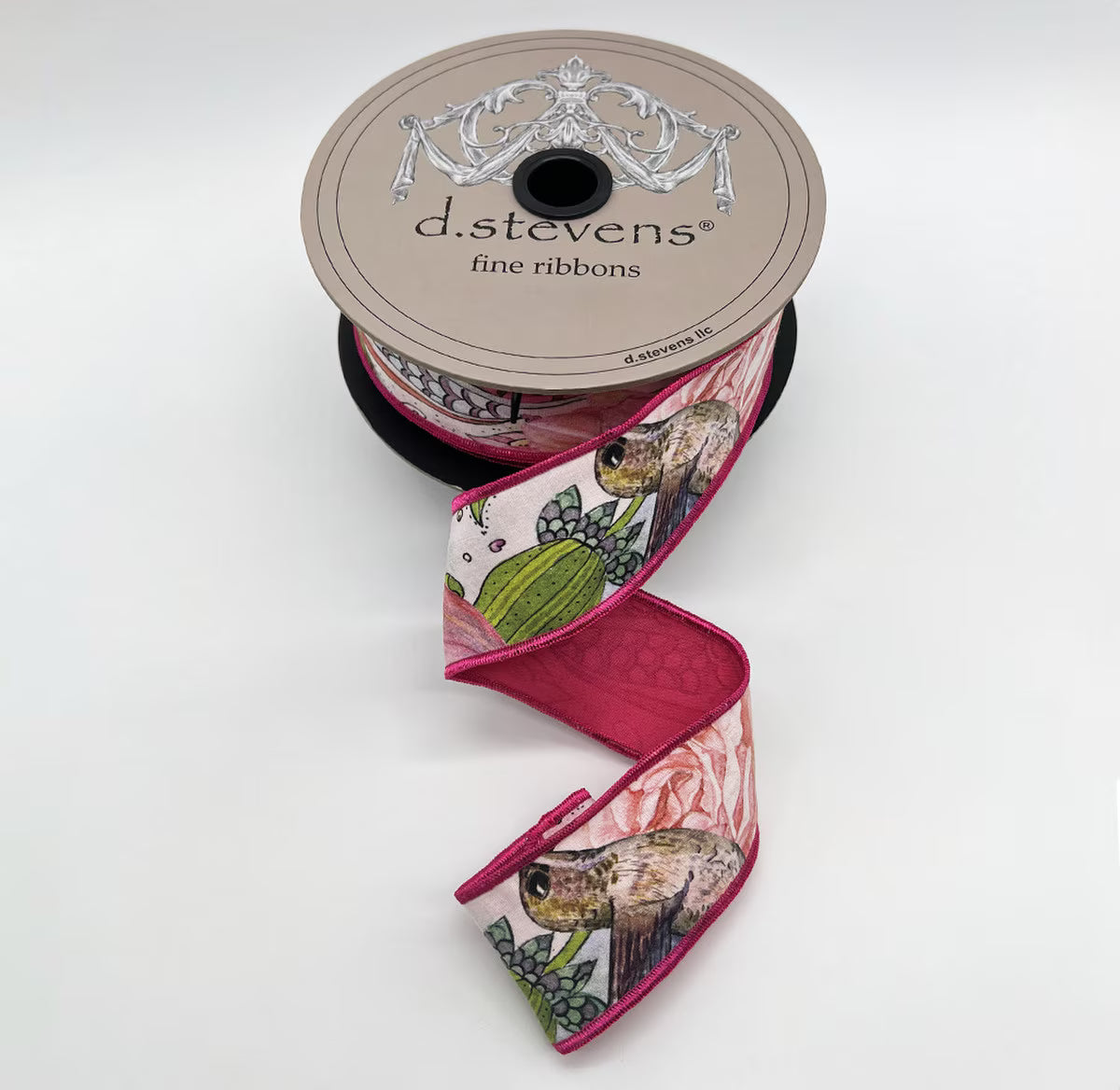 1.5“ X 10YDS TAFFETA COLLAGE FLORAL BUTTERFLY BIRD HOT PINK BACK, LIME AQUA BLUE NO 2 ALIKE WIRED RIBBON - Burlap and Bling Decor