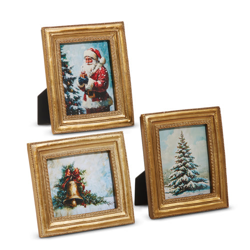 6" Traditional Winter Holiday Scene Framed Art choose one - Burlap and Bling Decor