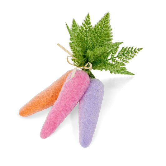 12" SHERBET FLOCKED CARROT BUNDLE - Burlap and Bling Decor
