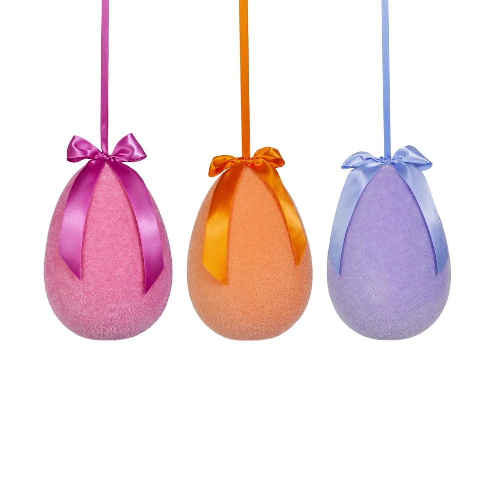 10" SHERBET FLOCKED HANGING EGG CHOOSE PINK, ORANGE OR LAVENDER - Burlap and Bling Decor