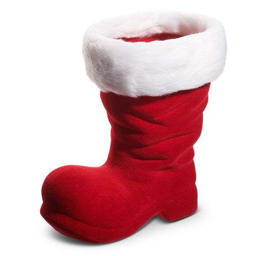 10.5" Red Flocked Boot - Burlap and Bling Decor