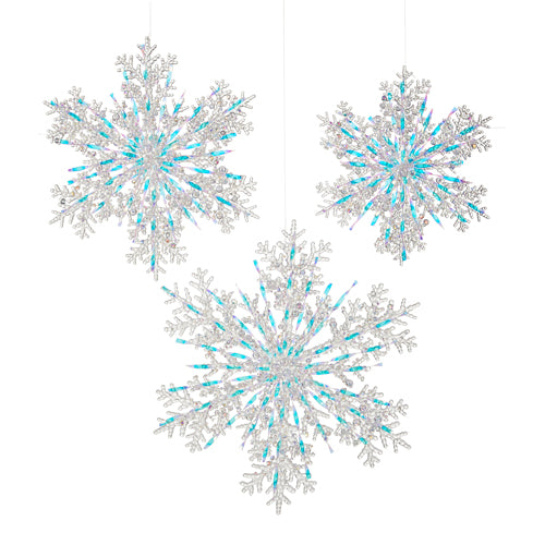 12.5" White Iridescent Snowflake Ornament SET - Burlap and Bling Decor