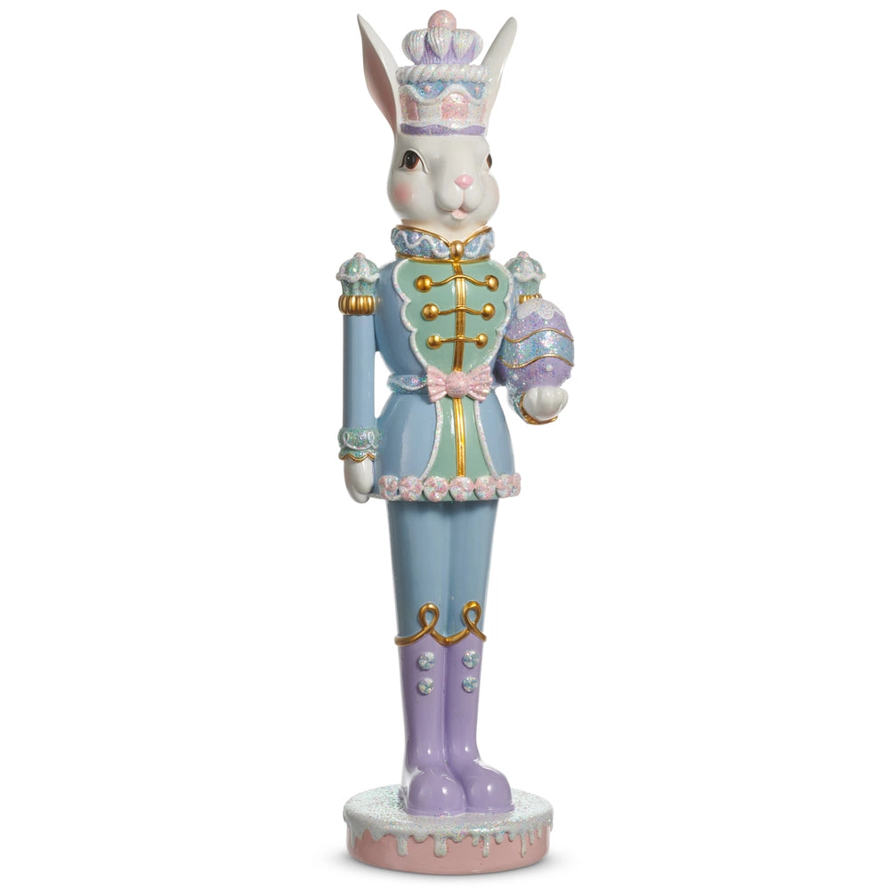 17.5" FROSTED EASTER BUNNY NUTCRACKER WITH EGG - Burlap and Bling Decor