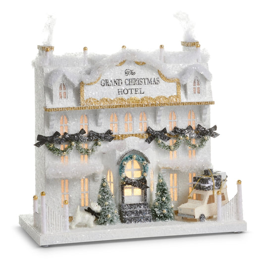 14.5" LIGHTED PAPER CHRISTMAS HOTEL