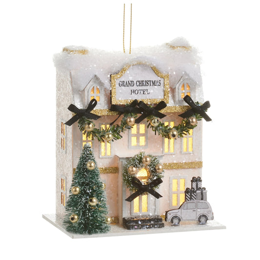 5" LIGHTED PAPER CHRISTMAS HOTEL ORNAMENT