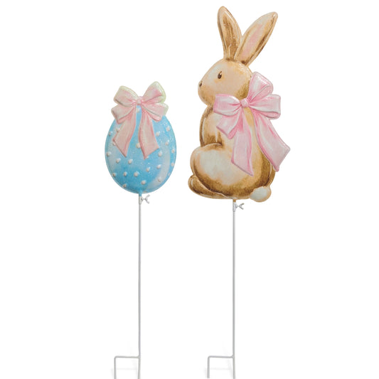 34" HOPPIN' INTO EASTER GARDEN STAKES Set - Burlap and Bling Decor