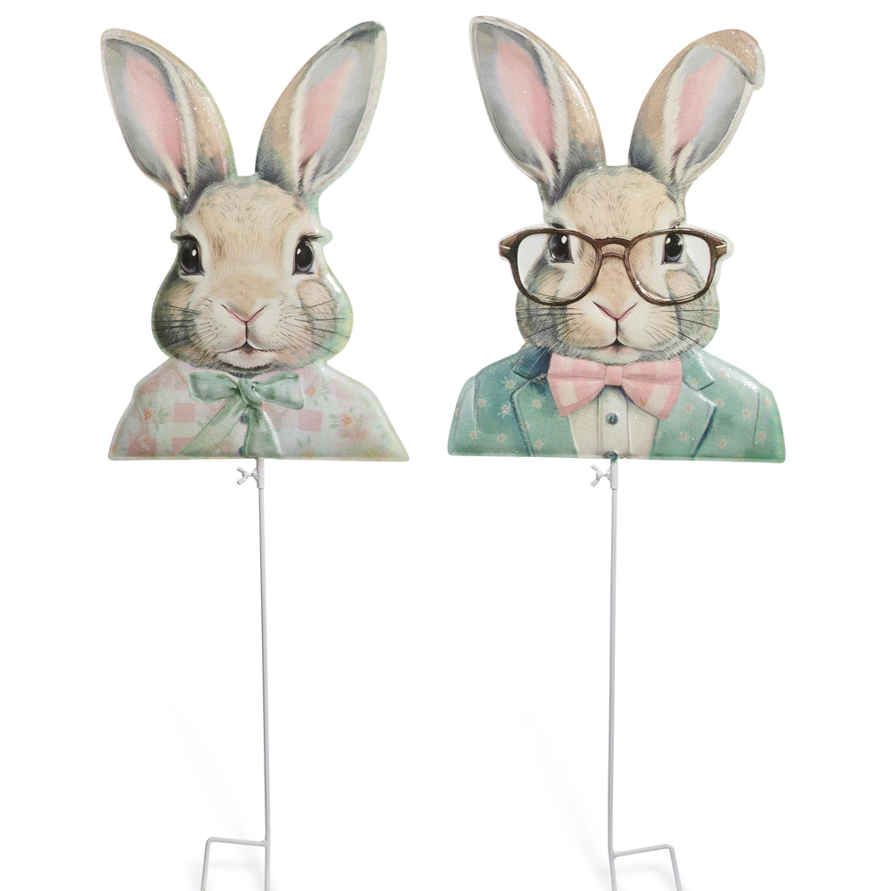 34" DAPPER BUNNY GARDEN STAKE 2 SIDED CHOOSE BOY or GIRL - Burlap and Bling Decor