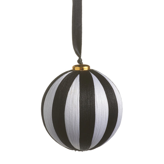 5" Black and White Striped Yarn Ball Ornament