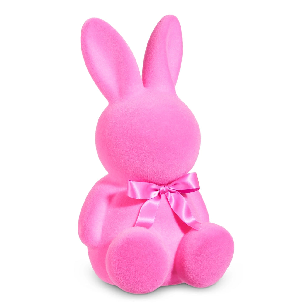 12" PINK FLOCKED BUNNY - Burlap and Bling Decor