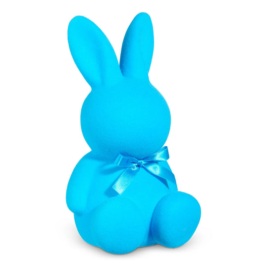 12" BLUE FLOCKED BUNNY - Burlap and Bling Decor