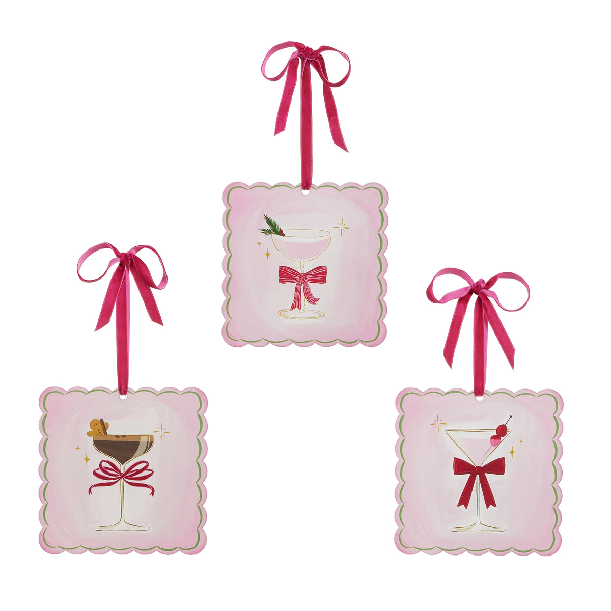 6" Everything Nice Cocktail Ornament Choose one Red Solid Bow, Red Stripe Bow or Double Red Bow