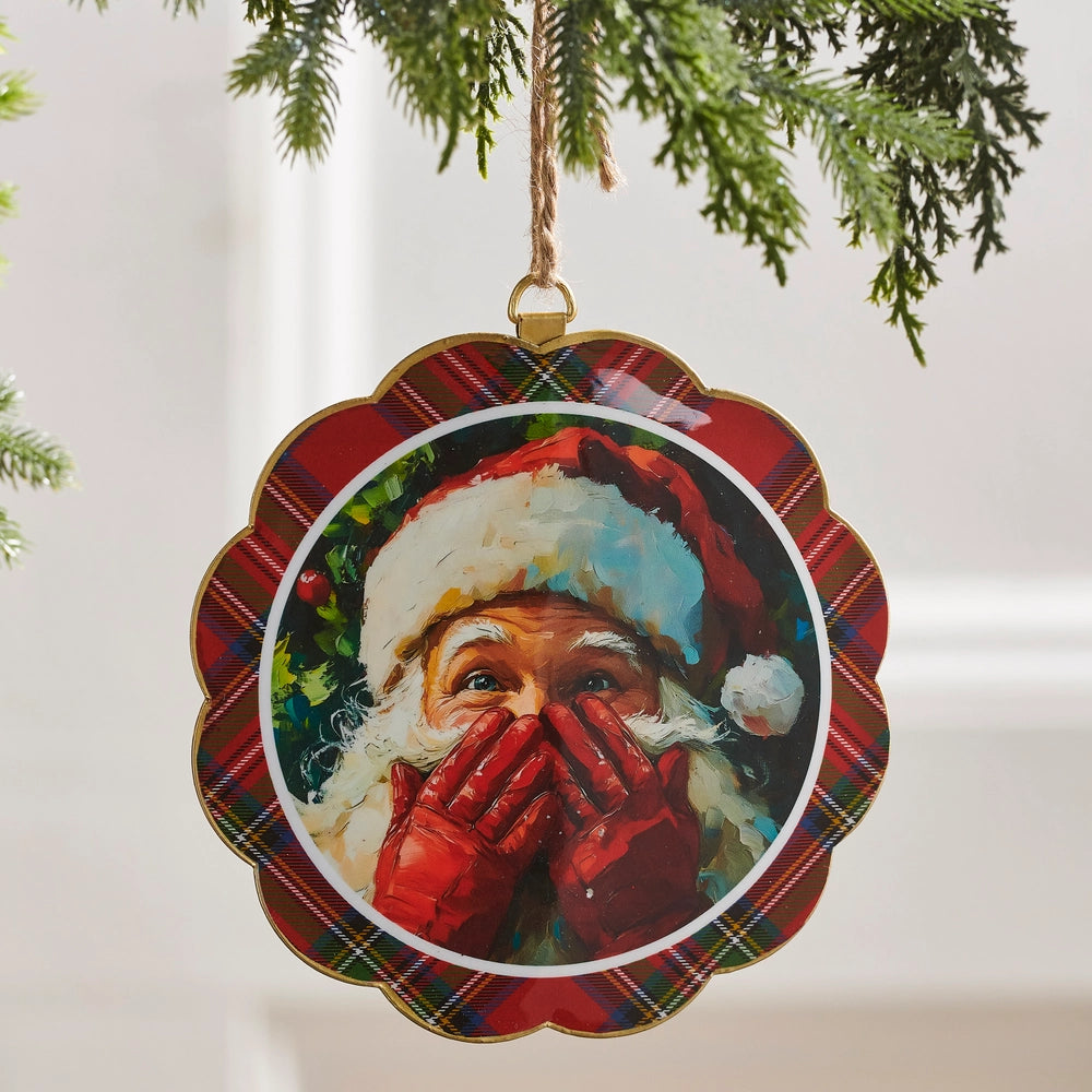 6" Santa's Secret Scalloped Disc Ornament