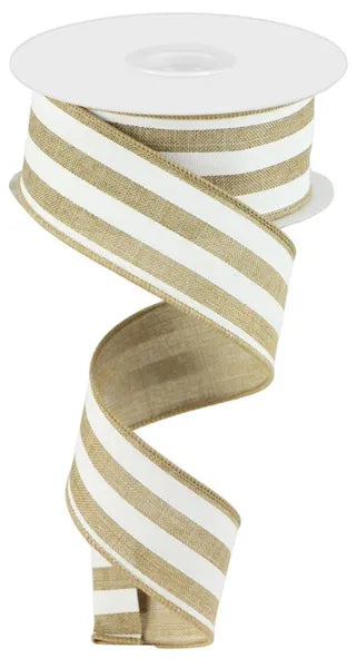 1.5"X10YD VERTICAL STRIPE LT BEIGE/WHITE - Burlap and Bling Decor