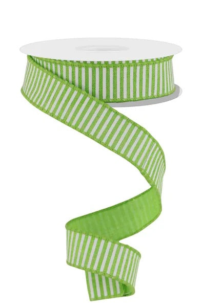 7/8"X10YDS HORIZONTAL STRIPES/ROYAL LIME GREEN/WHITE WIRED RIBBON